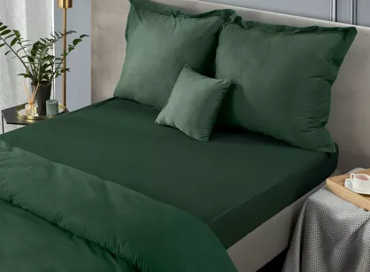 Prześcieradło satyna bawełniana bez gumki NOVA 1 ciemna zieleń 180x210