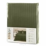 Pościel satynowa 140x200 VERA jednokolorowa gładka oliwkowa w prążki - 8