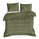 Pościel satynowa 140x200 VERA jednokolorowa gładka oliwkowa w prążki - 7