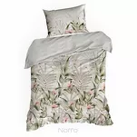 Pościel satynowa 220x200 SPRING 8 beżowa z nadrukiem egzotycznych zielonych liści - 5