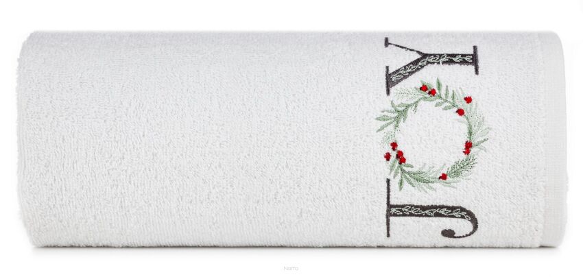 Ręcznik świąteczny 70x140 SANTA 18 biały z wyhaftowanym napisem JOY