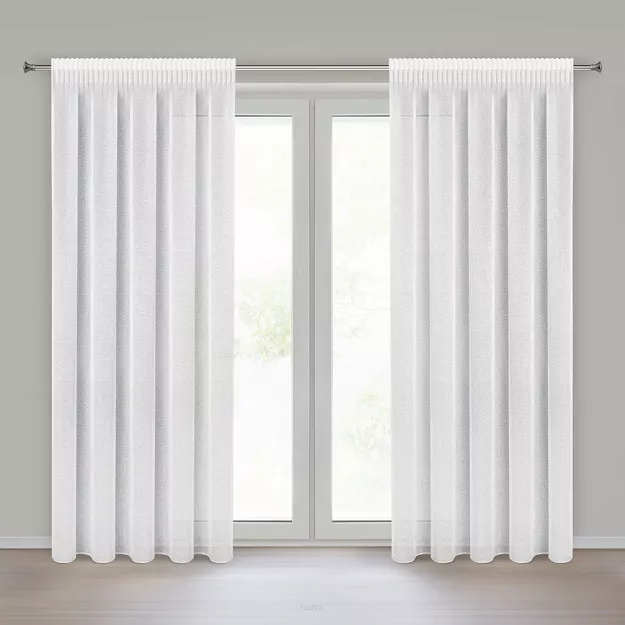 Firana na taśmie 140x270 RAIN biała z drobnymi przeszyciami o strukturze deszczyku