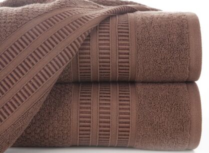 Ręcznik bawełniany 30x50 ROSITA brązowy z subtelną bordiurą w delikatne poziome paski