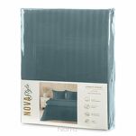 Pościel satynowa 160x200 VERA jednokolorowa gładka morska w prążki - 8