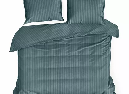 Pościel satynowa 160x200 VERA jednokolorowa gładka morska w prążki