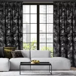 Zasłona na taśmie 140x300 STELLA welwetowa czarna ze srebrnym kwiatowym nadrukiem - 14