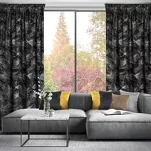 Zasłona na taśmie 140x300 STELLA welwetowa czarna ze srebrnym kwiatowym nadrukiem - 15