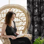 Zasłona na taśmie 140x300 STELLA welwetowa czarna ze srebrnym kwiatowym nadrukiem - 16