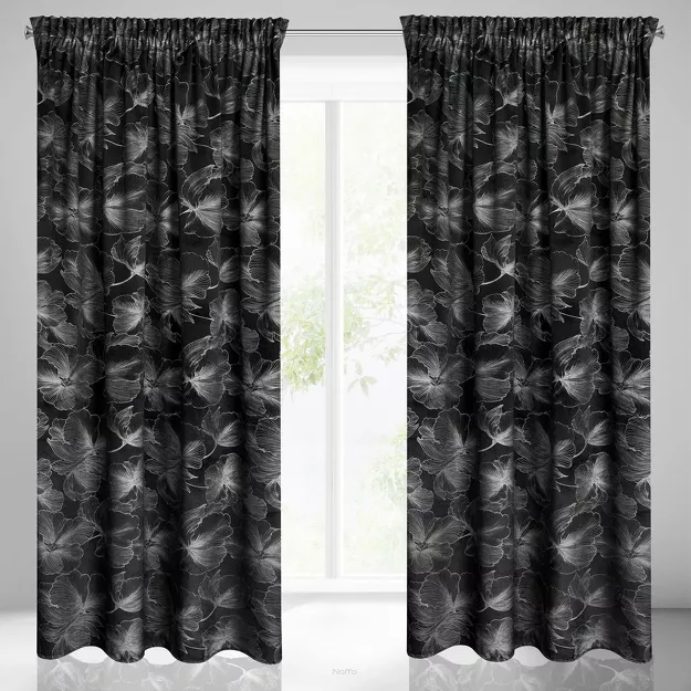 Zasłona na taśmie 140x300 STELLA welwetowa czarna ze srebrnym kwiatowym nadrukiem