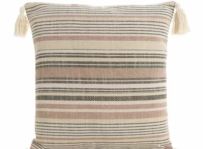 Poszewka płócienna 45x45 BOHO 4 pudrowa stalowa z ozdobnymi chwostami