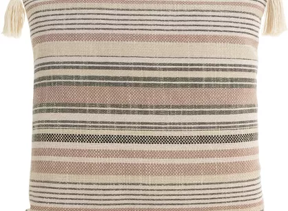 Poszewka płócienna 45x45 BOHO 4 pudrowa stalowa z ozdobnymi chwostami