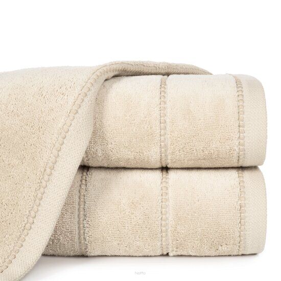 Ręcznik bawełniany 50x90 MARI beżowy z welurową bordiurą w pasy