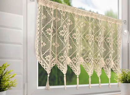 Zazdrostka w tunelu 150x60 MARTHA jasny beż z bawełny ażurowy wzór z chwostami