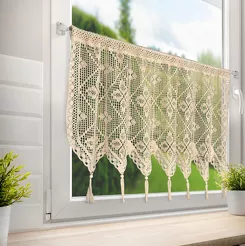 Zazdrostka w tunelu 150x60 MARTHA jasny beż z bawełny ażurowy wzór z chwostami
