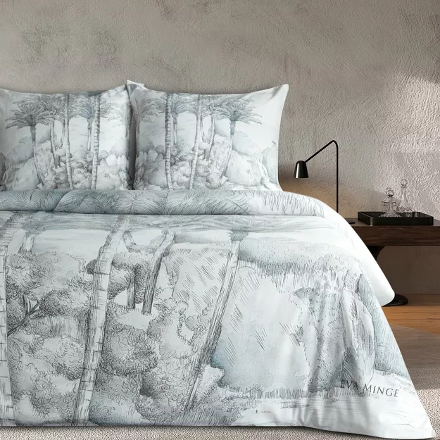Pościel z makosatyny 160x200 SKYE Eva Minge jasno szary stalowy designerski wzór Premium