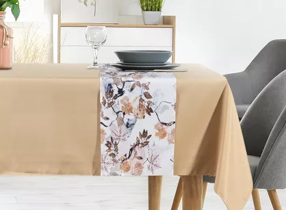 Obrus 140x220 z bieżnikiem 33x220 ANITA 5 beżowy z wzorem liści