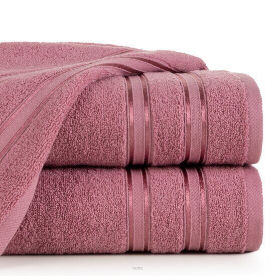 Ręcznik bawełniany 30x50 MANOLA pudrowy z żakardową połyskującą bordiurą w paski