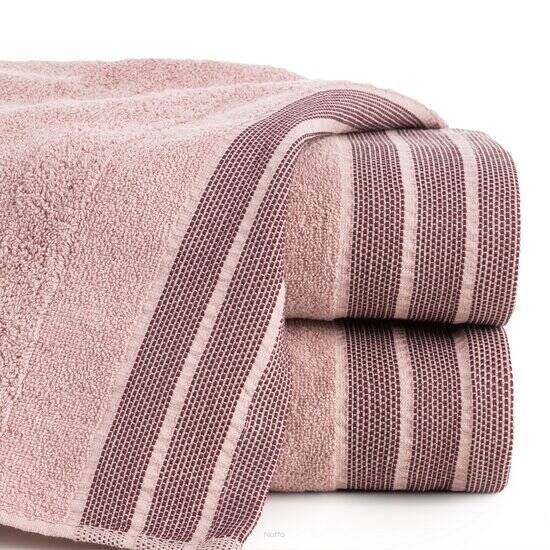 Ręcznik bawełniany 30x50 PATI pudrowy w pasy z szeroką żakardową bordiurą