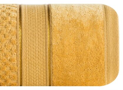 Ręcznik bawełniany 90x150 JESSI musztardowy z fakturą krateczki i gładką welurową bordiurą