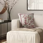 Poszewka gobelinowa 100x100 THAI naturalna różowa wzór kwiatu wiśni - 2