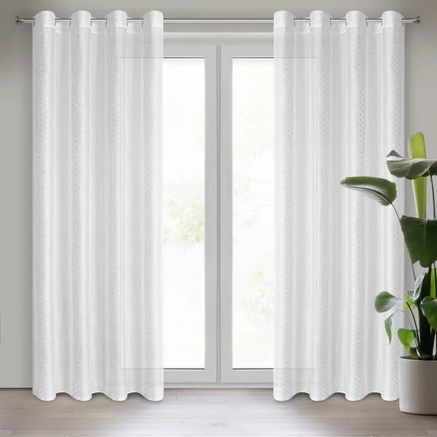 Firana na przelotkach 140x250 SIBEL biała ze srebrnym nadrukiem drobnych rombów