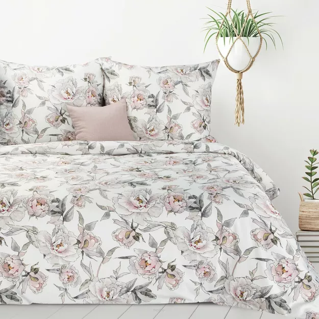 Pościel z mikrowłókna 160x200 HOME 5 biała z nadrukiem botanicznym