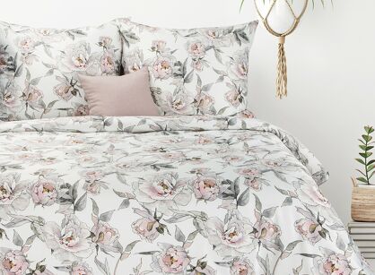 Pościel z mikrowłókna 160x200 HOME 5 biała z nadrukiem botanicznym