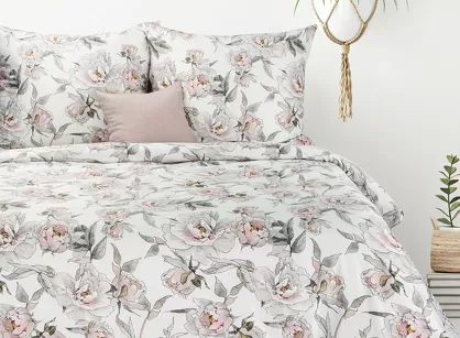 Pościel z mikrowłókna 160x200 HOME 5 biała z nadrukiem botanicznym