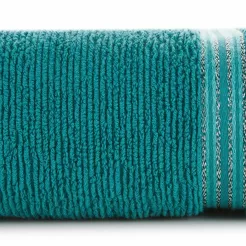 Ręcznik 30x50 FILON turkusowy zdobiony bordiurą w prążki z połyskującą srebrną nicią