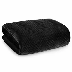 Narzuta na fotel welwetowa 70x160 SOFIA czarna pikowana w gęstą jodełkę