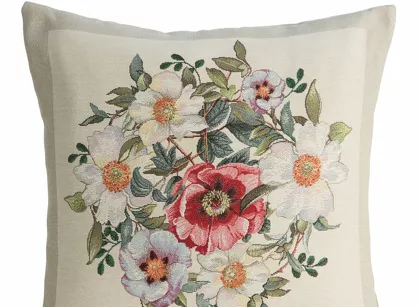 Poszewka gobelinowa 100x100 4039 naturalna z nadrukiem kwiatowym