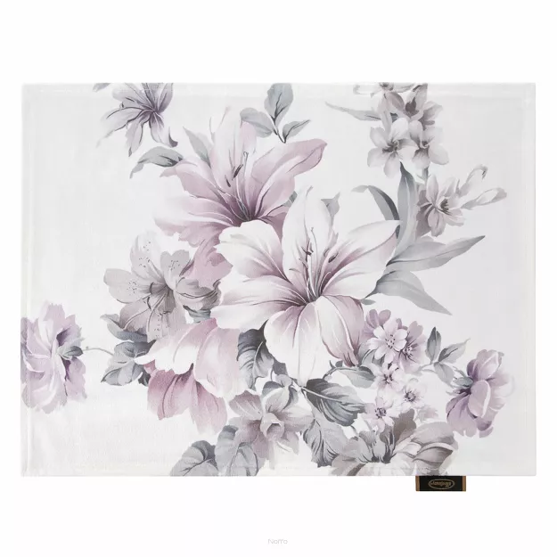 Serwetka welwetowa 30x40 VELVET 5 kremowa z designerskim fioletowym wzorem kwiatów 4 szt.