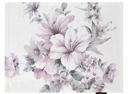 Serwetka welwetowa 30x40 VELVET 5 kremowa z designerskim fioletowym wzorem kwiatów 4 szt.
