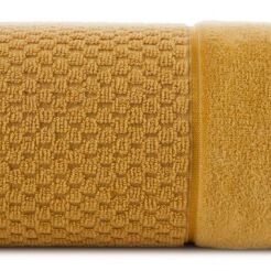 Ręcznik bawełniany 50x90 FRIDA musztardowy z fakturą kosteczki i szeroką welurową bordiurą