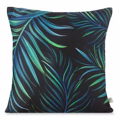 Poszewka 40x40 PALMS 1 czarna z nadrukiem zielonych niebieskich liści palmy