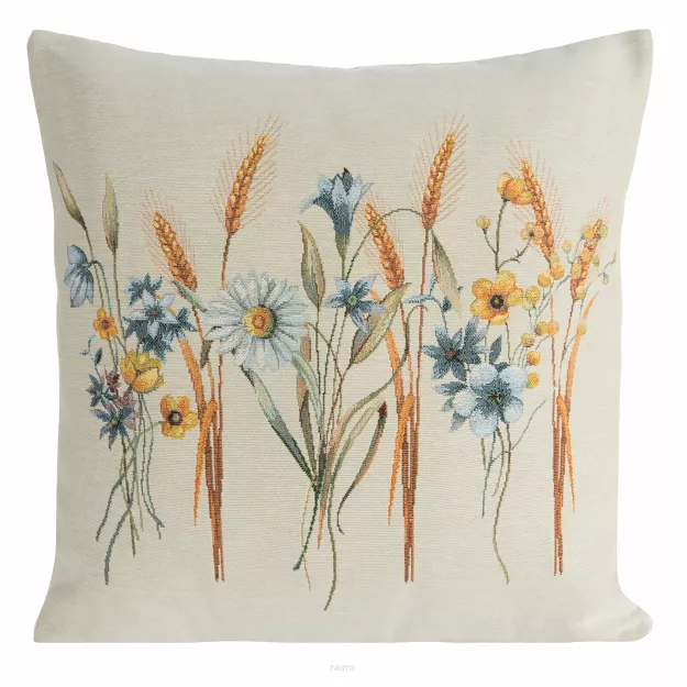Poszewka gobelinowa 45x45 61 naturalna z wzorem kwiatów polnych