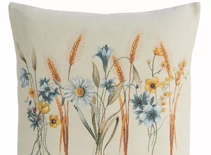 Poszewka gobelinowa 45x45 61 naturalna z wzorem kwiatów polnych
