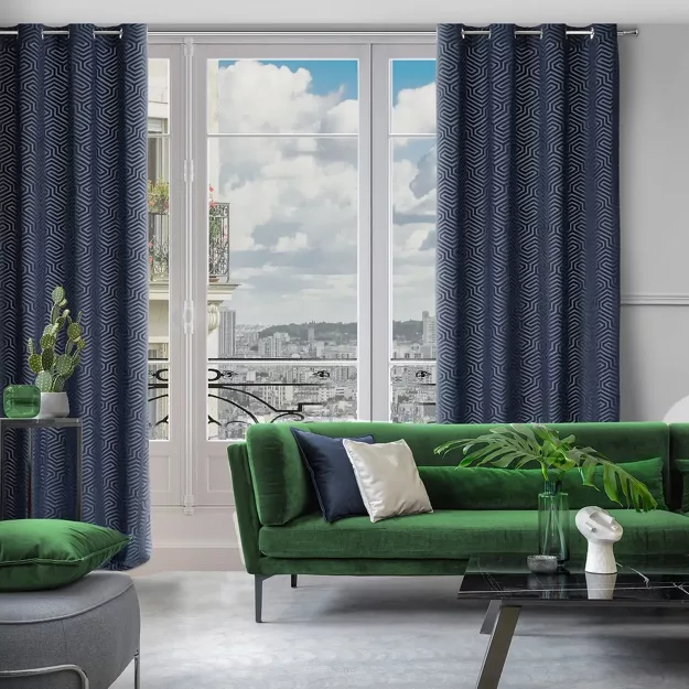 Zasłona na przelotkach 140x250 INGA welwetowa Pierre Cardin granatowa z żakardowym geometrycznym wzorem