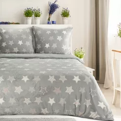 Pościel polarowa 220x200 FLANO 4 srebrna z wytłaczanym białym wzorem gwiazdek z kolekcji NOVA Flano