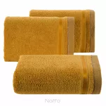 Ręcznik bawełniany 100x150 ABBIE ciemny żółty z żakardową błyszczącą bordiurą w pasy z delikatną krateczką - 3