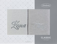 Komplet Ręczników 2x50x90 MĄŻ ŻONA białe srebrne - 2