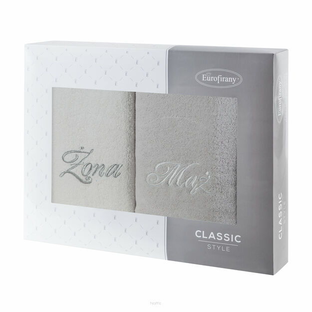 Komplet Ręczników 2x50x90 MĄŻ ŻONA białe srebrne