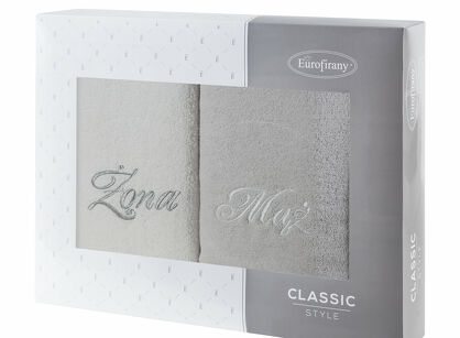 Komplet ręczników 2x50x90 MĄŻ ŻONA białe srebrne