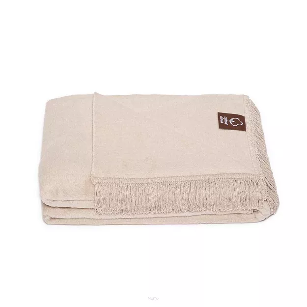 Koc bawełniany 150x200 0293-10 simple taupe beżowy gładki z frędzlami