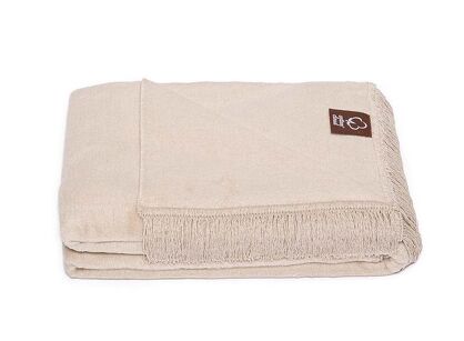 Koc bawełniany 150x200 0293-10 simple taupe beżowy gładki z frędzlami