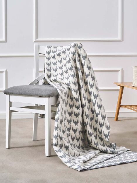 Koc bawełniany 150x200 2142-1 szary pepitka wykończony szydełkiem