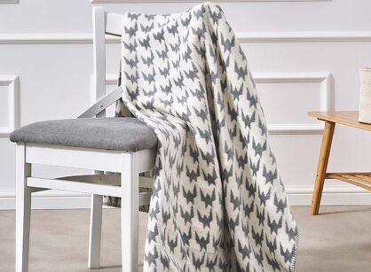 Koc bawełniany 150x200 2142-1 szary pepitka wykończony szydełkiem