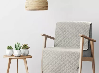 Narzuta na fotel 70x160 LEN 1 beżowa pikowana imitująca len