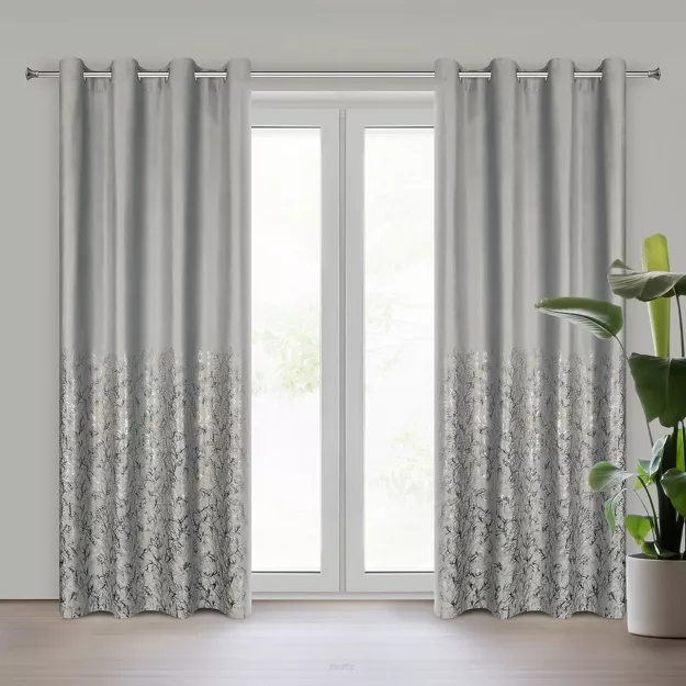 Zasłona na przelotkach 140x250 TORI welwetowa beżowa z szampańskim wzorem gałązek