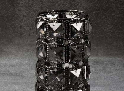 Świecznik dekoracyjny fi 10x16 HANA 3 czarny z kryształkami z metalu i szkła